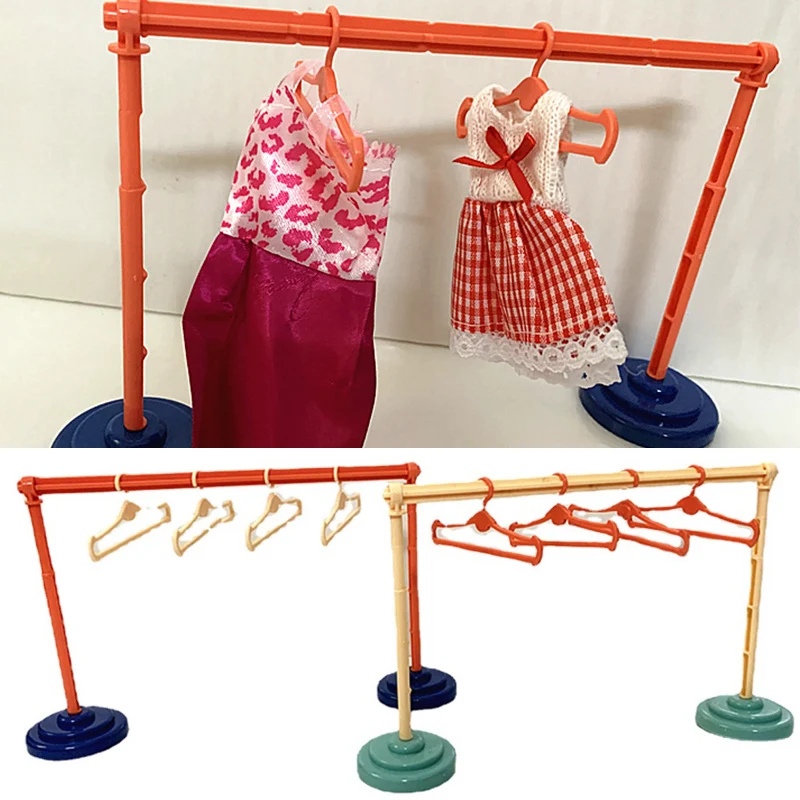 

1Set Dress Clothes Racks Wardrobe Drying Laundry Bedroom Accessories Hangers Organizer for Barbie Doll Dollhouse Play House Toys