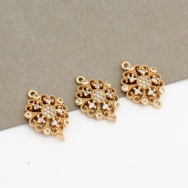 

Аксессуары для изготовления ювелирных изделий «сделай сам», форма цветка ручной работы с кубическим цирконием, золотой цвет, роскошный кач...