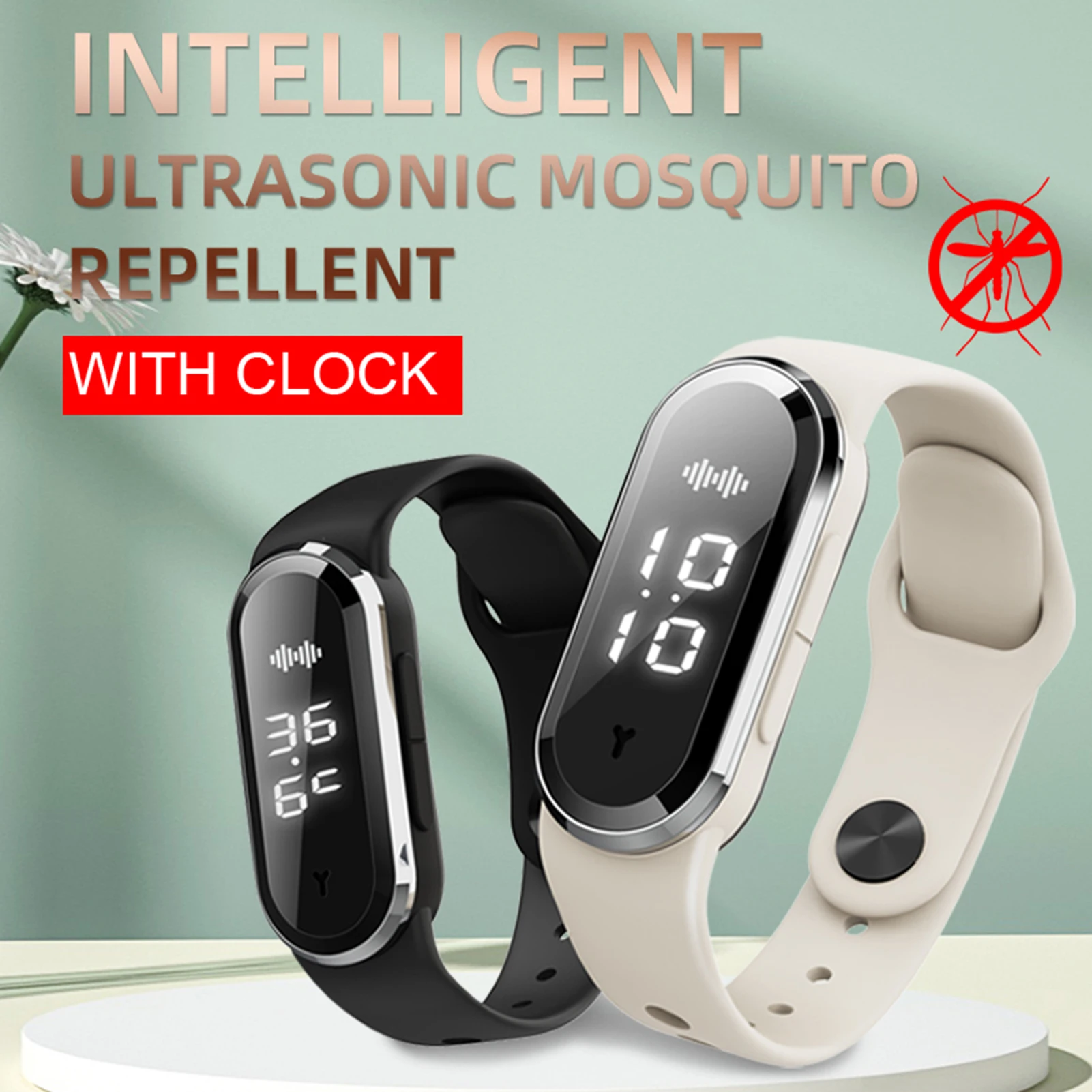 

Ultrasonic Mosquitoes Repeller Bracelet Anti Mosquitoes Bite Wristband Smart Prevent Mosquitoes Wrist Watch For Indoor Outdoor