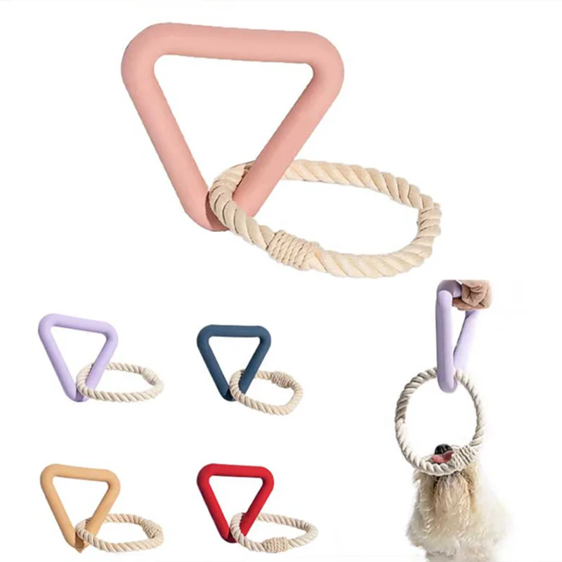 

Triangle Rubber Dog Chew Toy Cotton Rope Pull Ring Pet Molar Clean Tooth Chew Toys Funny Interactive Training Tug