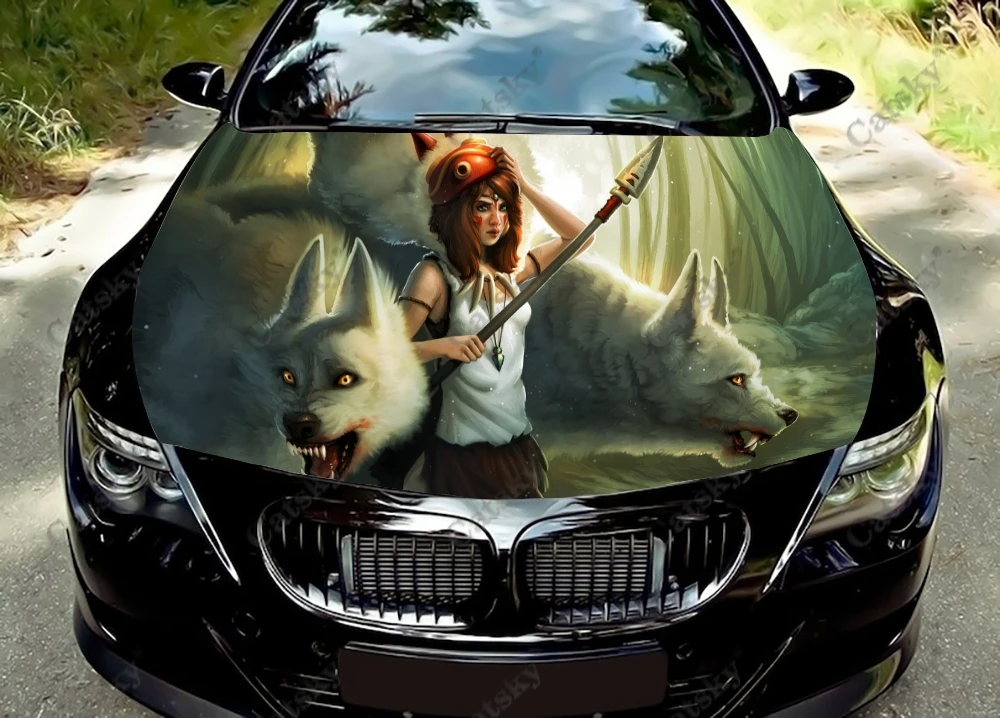 

Аниме Принцесса Mononoke Защитная Наклейка на капот автомобиля, индивидуальное украшение кузова автомобиля, виниловая Веселая наклейка на автомобиль, водонепроницаемая наклейка с принтом