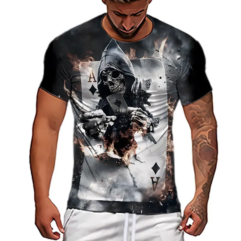 Summer New Fashion Printed Short Sleeve Men's 3DT Shirt round Neck Quick-Drying T-shirt