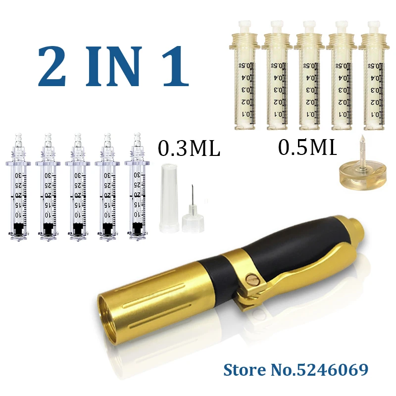 

2 in 1 NEW Hyaluronic Acid Pen High Pressure Lips Meso 0.3ml & 0.5ml Syringe Needles Hyaluron Gun For Anti Wrinkle Lip Atomizer