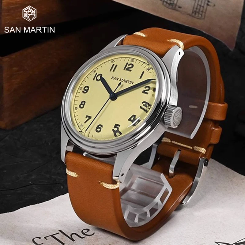 

Часы San Martin Мужские механические, 38,5 мм, в стиле милитари