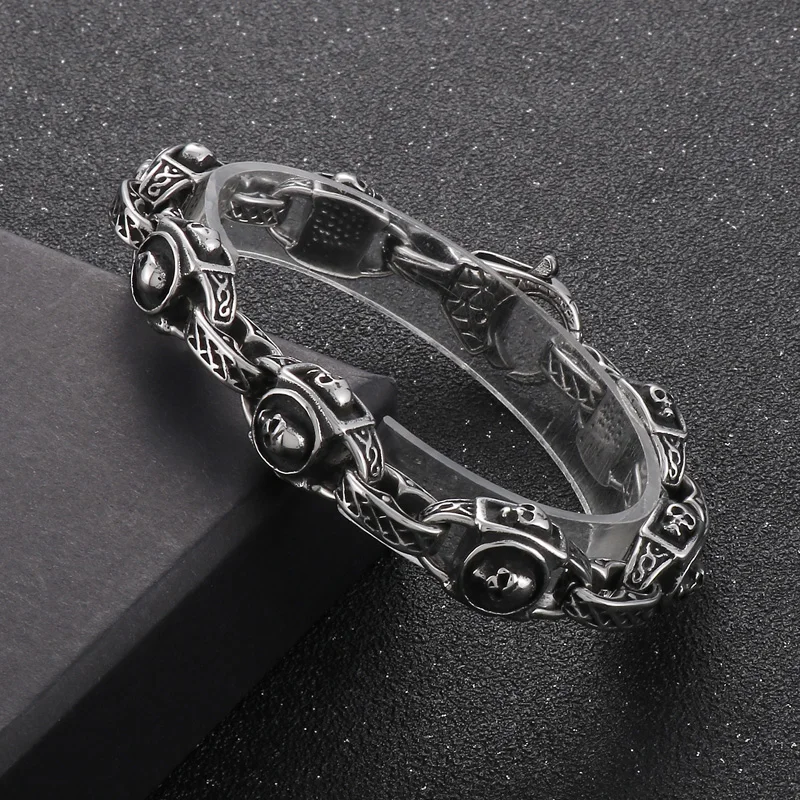 

Punk Skeleton Link Chian Bracelets For Men Stainless Steel Silver Color Wirstband Skull Bracelets Men's Vintage Jewelry Gifts