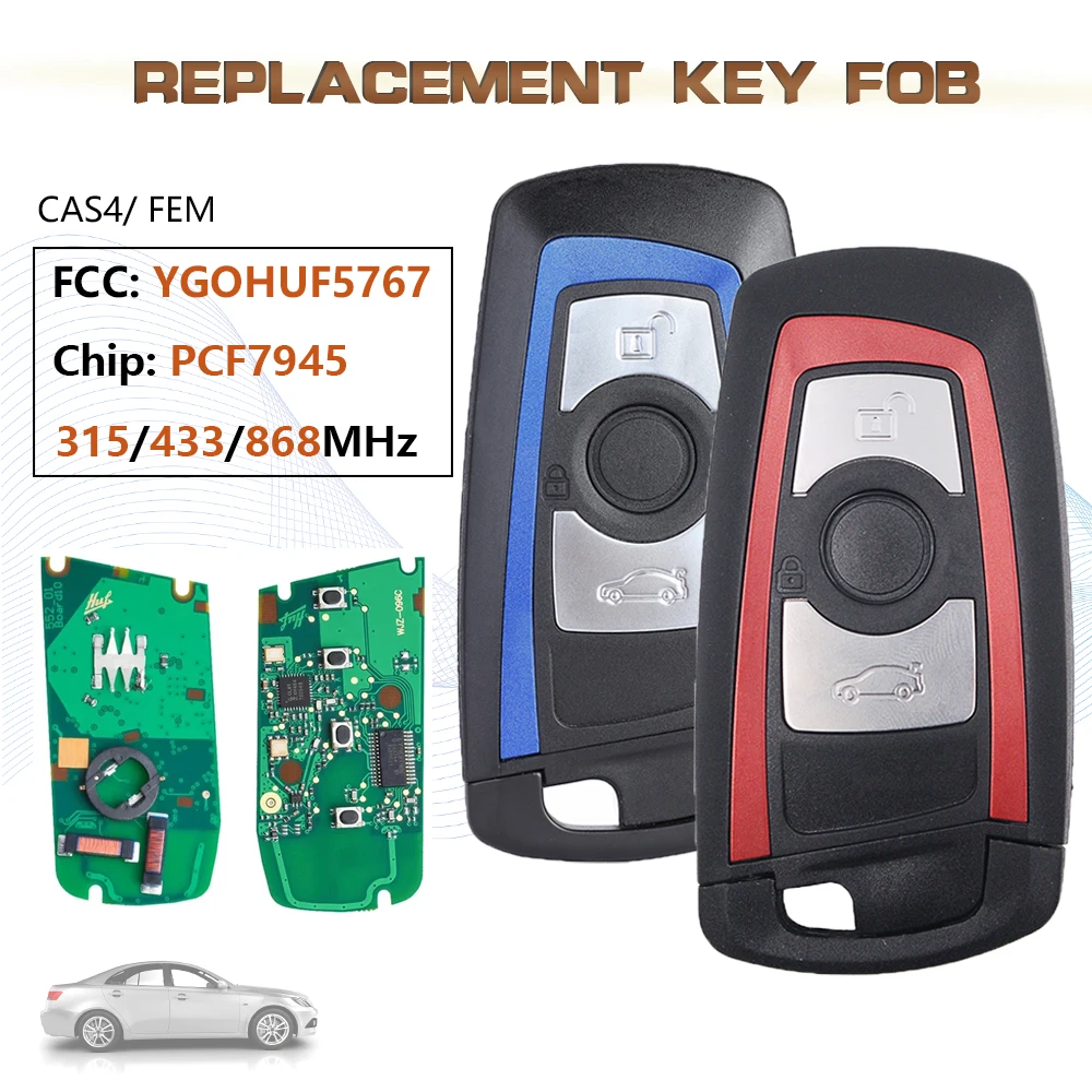 

KEYECU FCC: YGOHUF5767 315/433/868MHz Smart Remote Key Fob 3 Button for 2011-2017 BMW 520 525 530 535 5 7 Series PCF7945 Chip