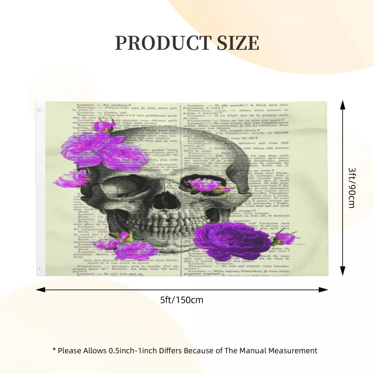 

Human Skull And Purple Roses Madame Memento Duplex Print One Flag For Decoration