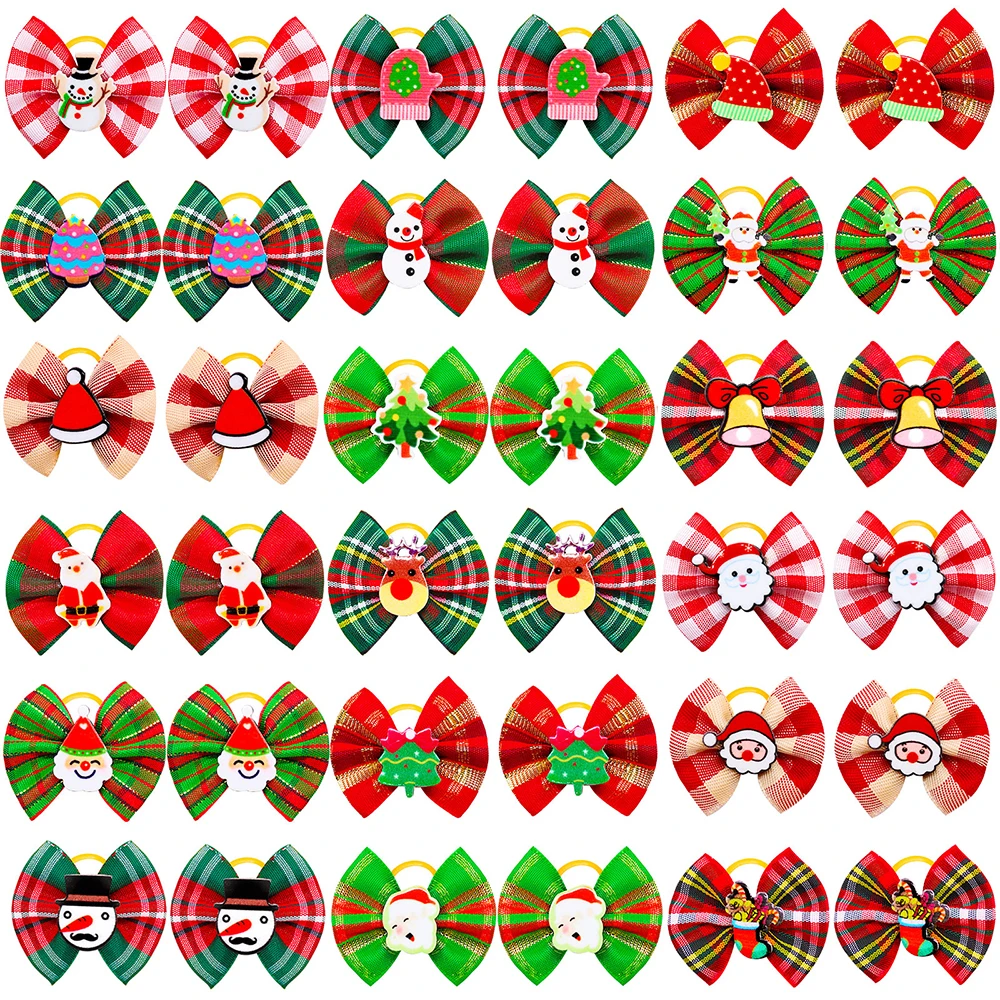 

100pcs Dog Bows Christmas Decorate Rubber Bands Hair Bows for Pet Dogs Hair Bows Festival Pet Grooming Supplies Dogs Accessories