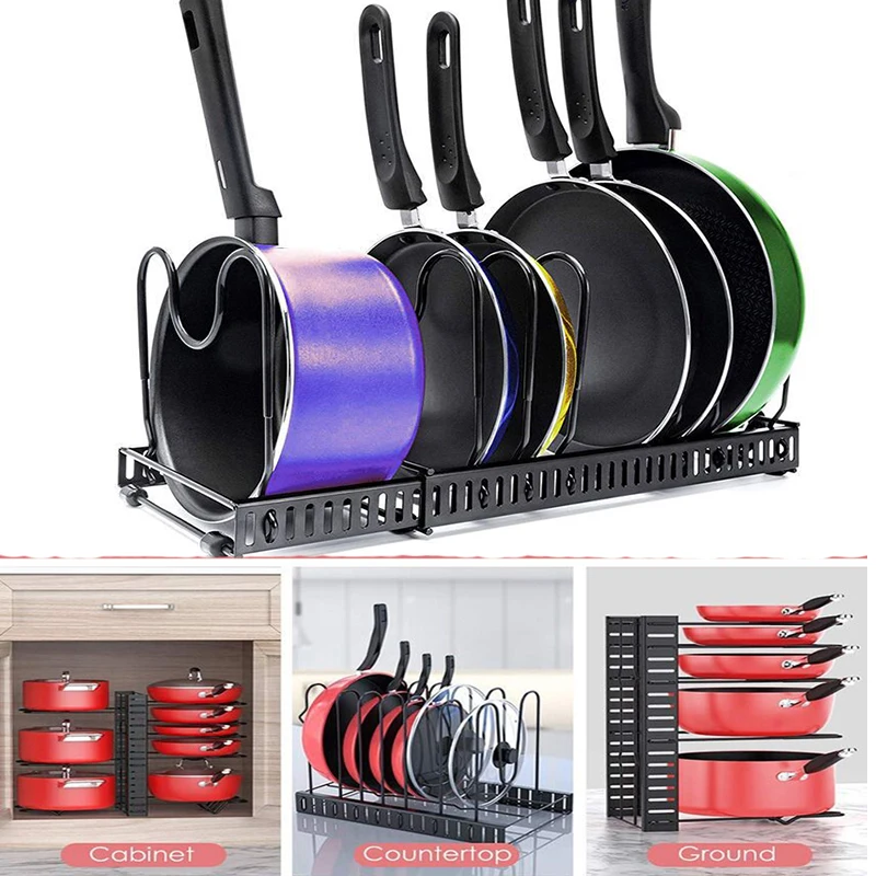 

Kitchen Storage 5/8 Tiers Adjustable Pan Pots Organizer Rack 3 DIY Methods Heavy Duty Metal Pans Pots Lids Storage Holder Rack