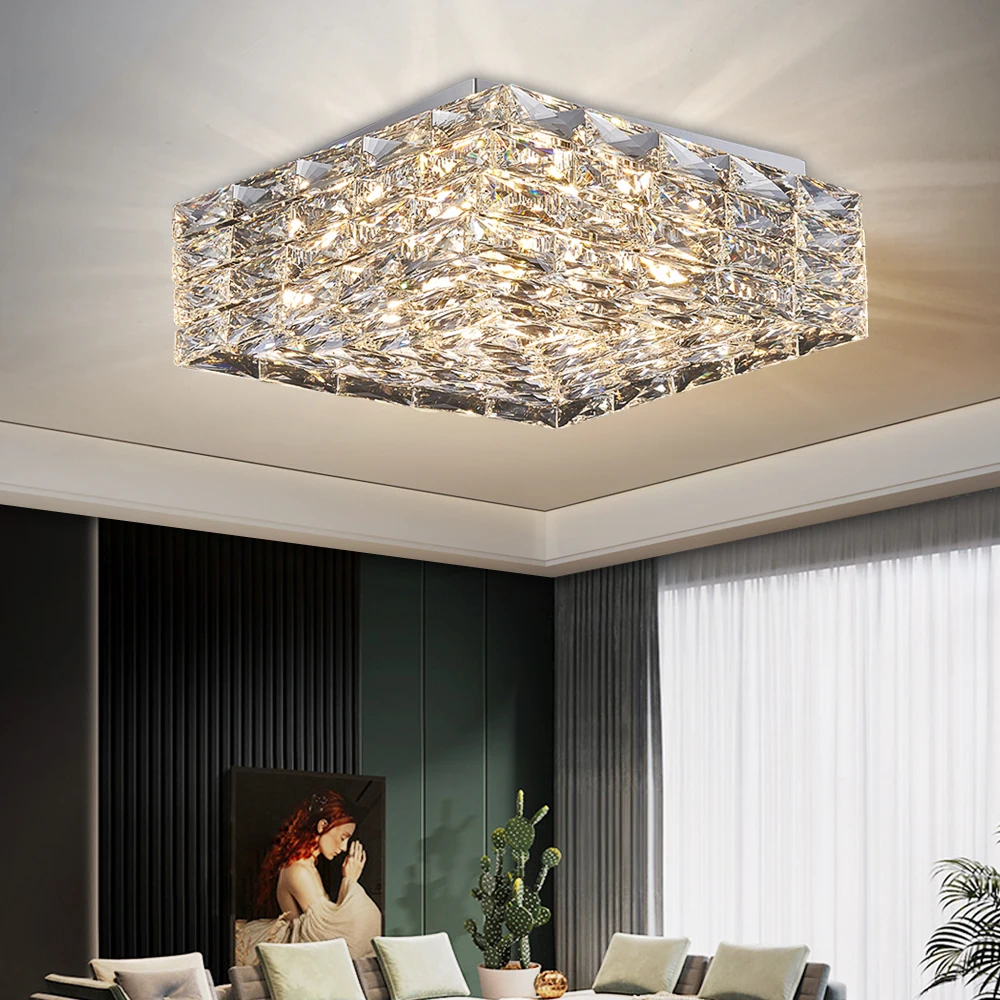 

Современная Потолочная люстра для спальни, роскошные квадратные светодиодные светильники из хрусталя, креативный дизайн, комнатные подвес...