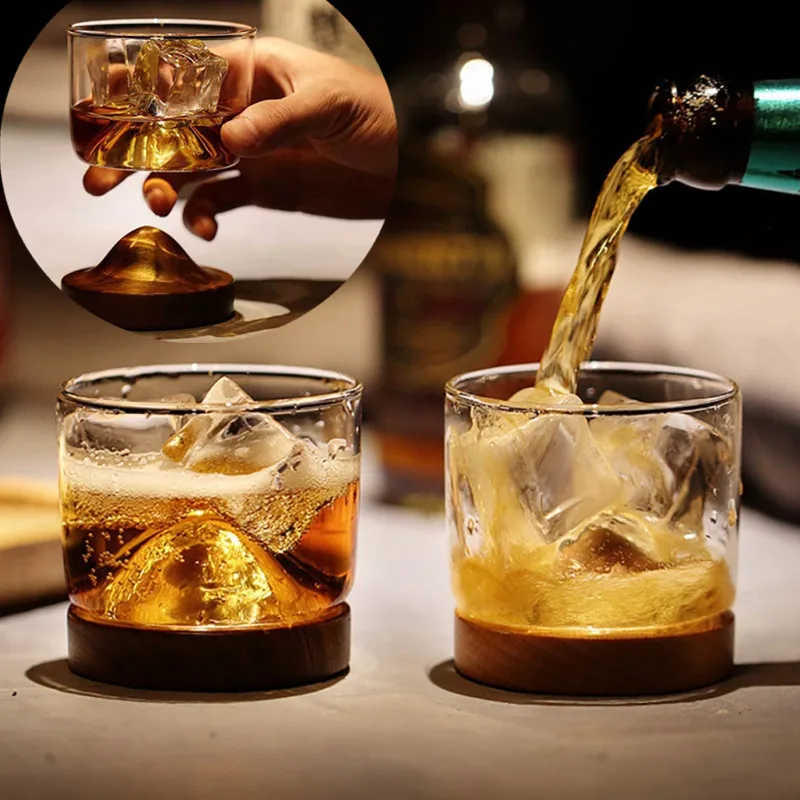 

1/2/4Pcs Mountain-Shaped with Wooden Chinese Glass Small Wine Glass Irish Whiskey Glass Scotch