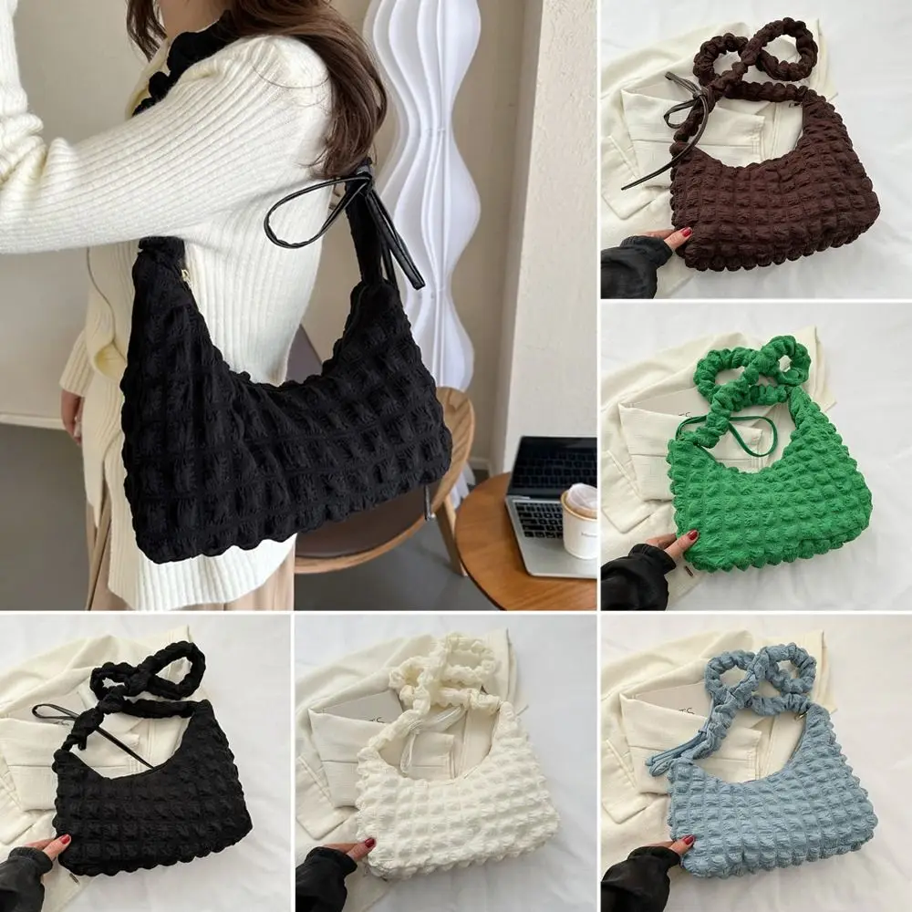 

Solid Color Plaid Shoulder Bags Fashion Large Capacity Cloud Pleated Bubbles Underarm Bags Lightweight Handbags Women Girls