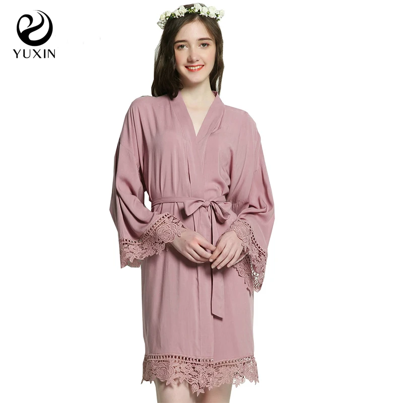 NEW 2019 Solid  Bride  Cotton Kimono Robes with Lace Trim Women Wedding Bridal Robe  Bridesmaid Robe Bride Robe Wedding
