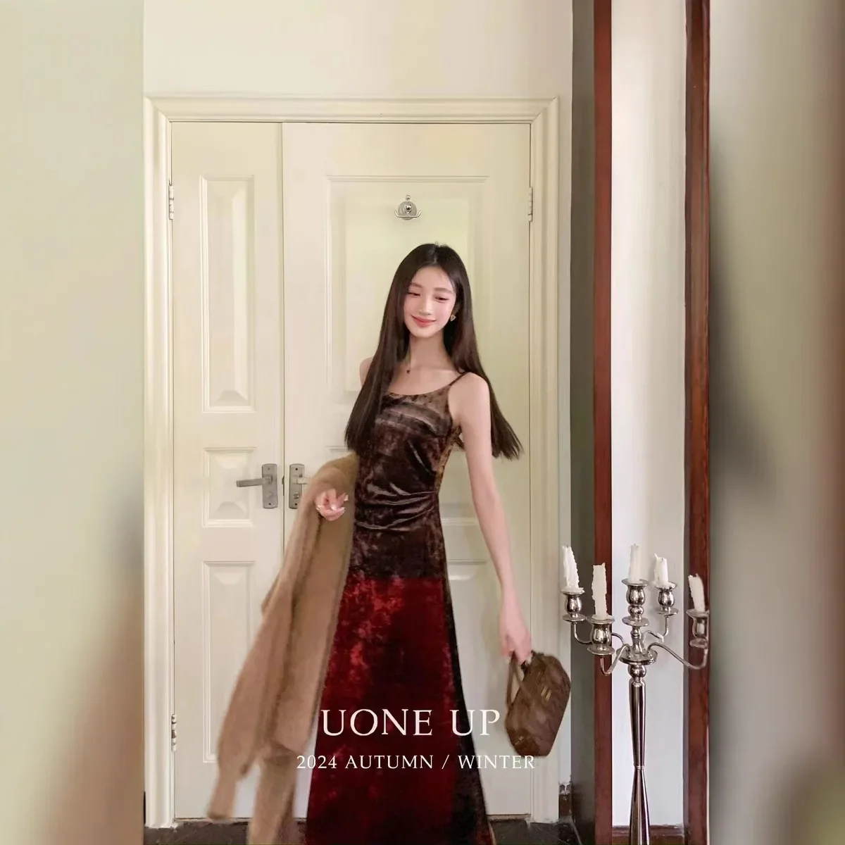 UONE2024 осень/зима новое французское винтажное платье-майка в гонконгском стиле с