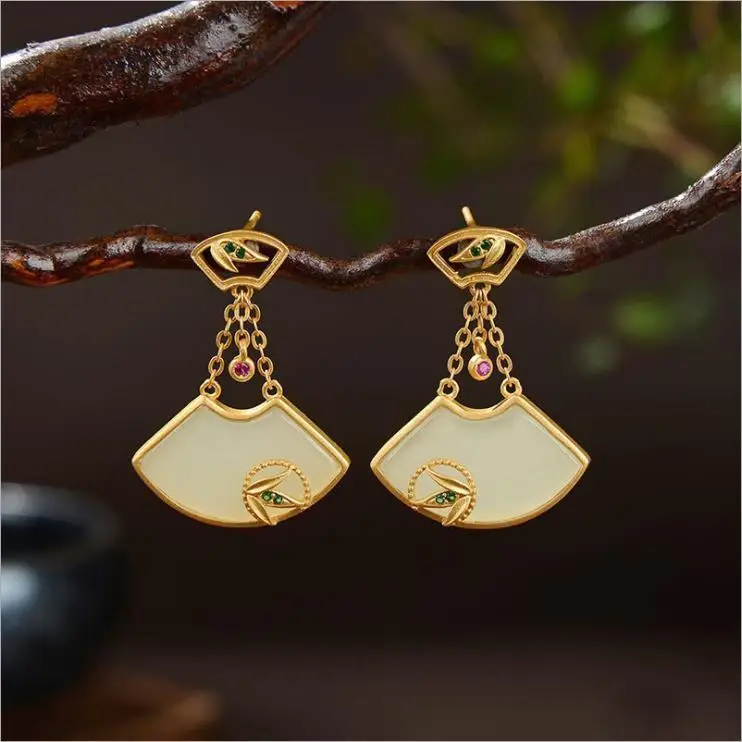 

Natural Bamboo Leaf Earrings Palace Style S925 Sterling Silver Small Fan Earrings Palace Style Earrings Jewelry Aretes De Mujer
