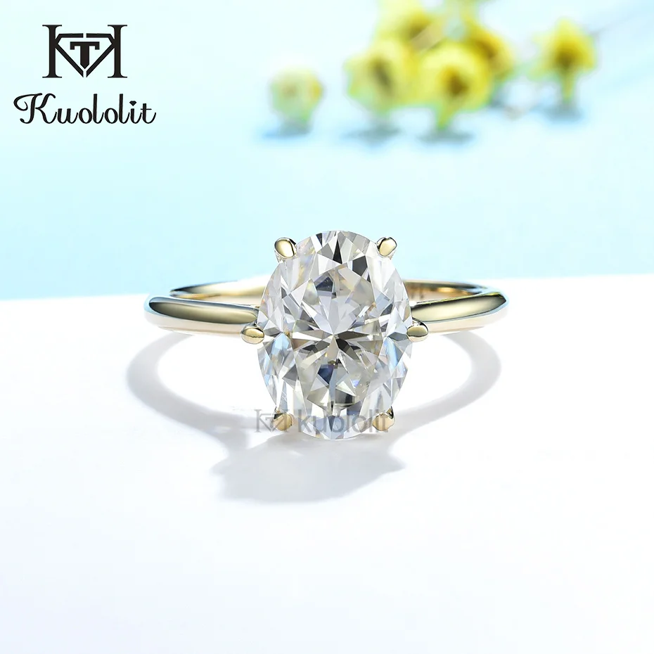 

Kuolit 4.5CT кольца с муассанитом для женщин Твердое 14K 10K желтое золото овальное ограненное кольцо для помолвки рождественские подарки