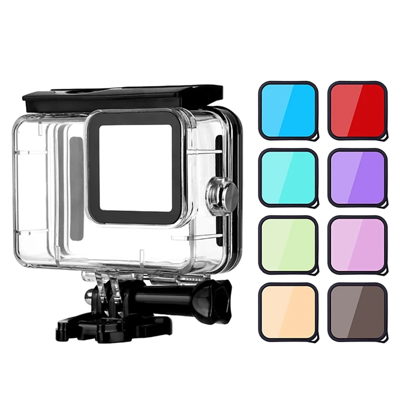 

Для Gopro Hero10 Hero9 водонепроницаемый корпус красный розовый фиолетовый серый синий дайвинг с 8 цветными фильтрами