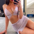 Женское сексуальное нижнее белье, комплект из двух предметов с юбкой гранж, женская готическая розовая блестящая сексуальная клубная одежда, летние комплекты Y2k, одежда для сна