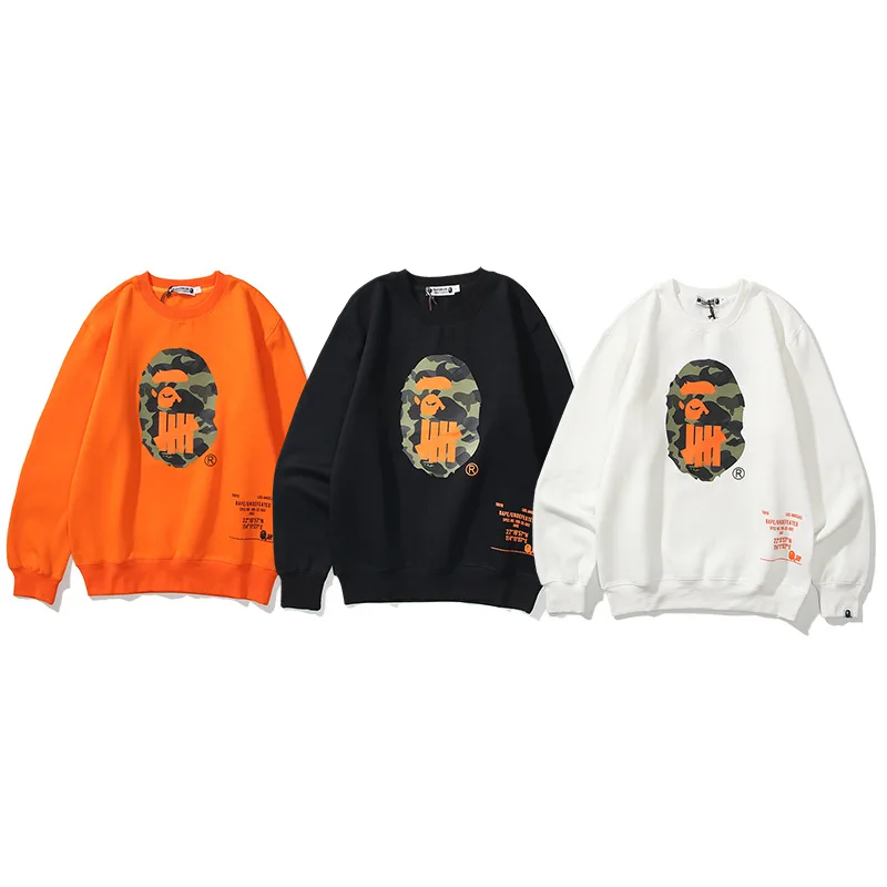 

Толстовка BAPE с длинным рукавом, хлопковая толстовка с принтом, осенне-весенние пуловеры для подростков, белого и черного цвета