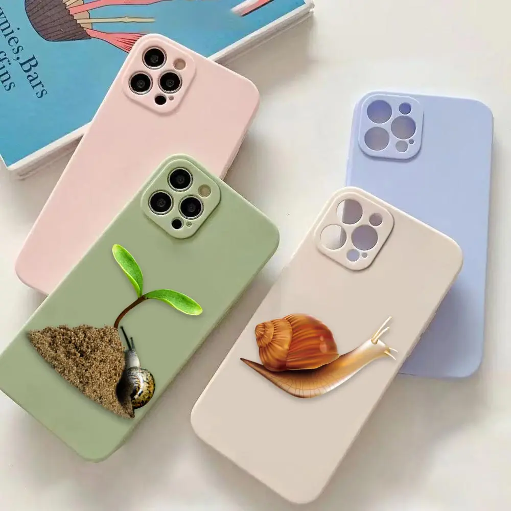 

Cartoon Hand Painted Snail Colorful Liquid Case For Apple iPhone 14 13 11 12 Max Mini X XR XS 7 8 Pro Plus SE 2022 Hand Strap