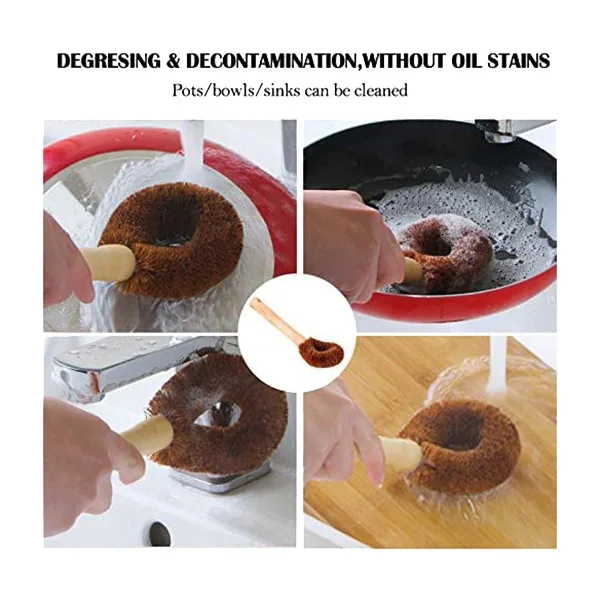 Promotion! 4 Pcs Bamboo Dish Scrub Brush Set 3 Round Brushes And 1 Long Handle Pot For Pan Utensils Bowl Cleanin |