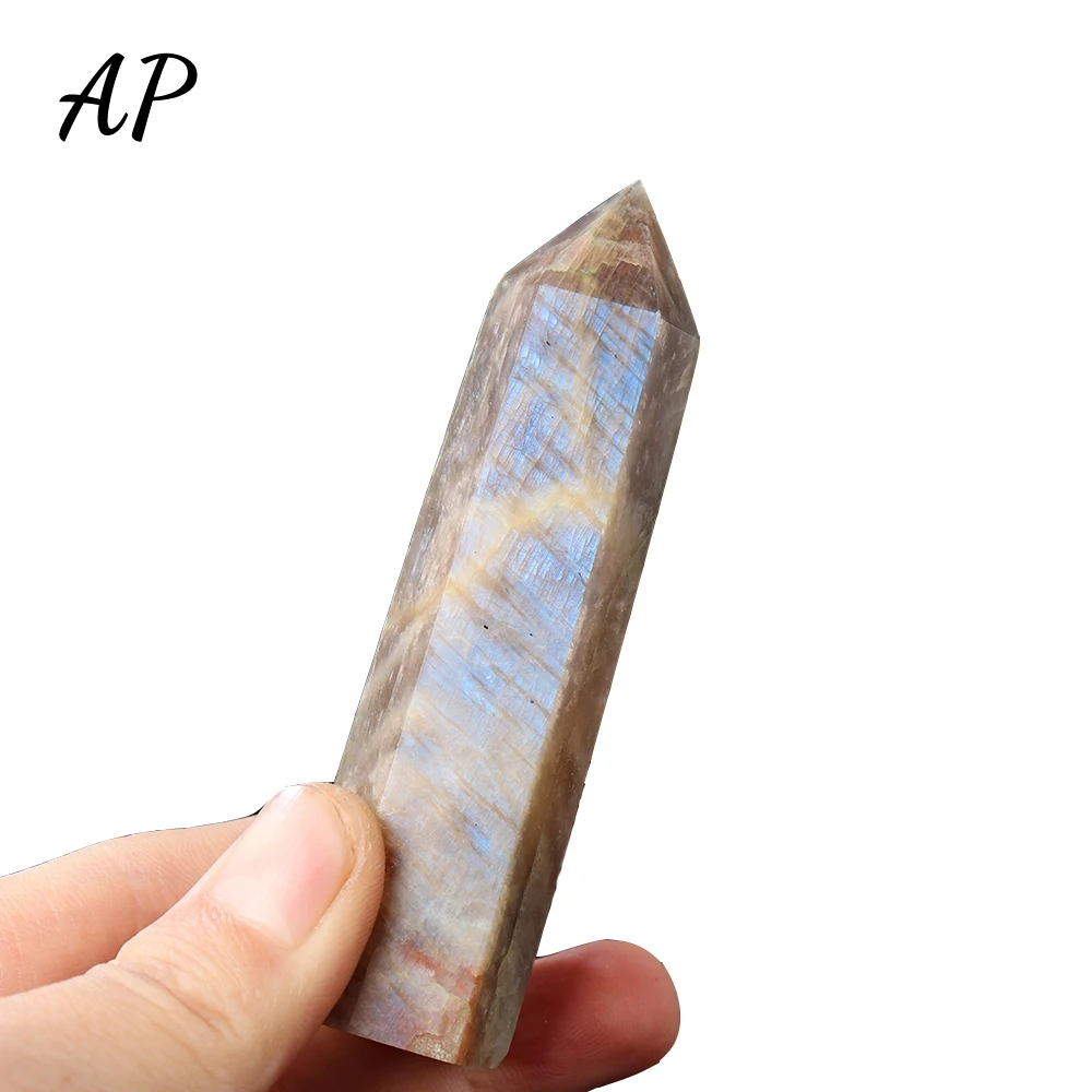 

1PC Natural White Moonstone Palm Stone Point Blu Ray Gemstone Tower Crystal Energy Stone Reiki Gift Home Decorate