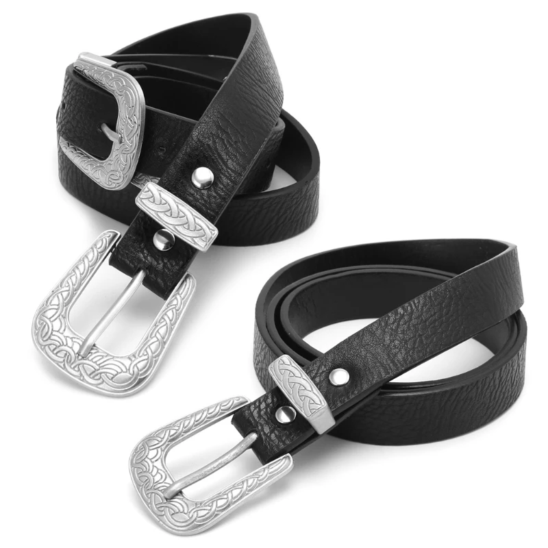 

Fashion Women Boho Vintage Metal Faux Leather Belts Single Buckle Waistbands New