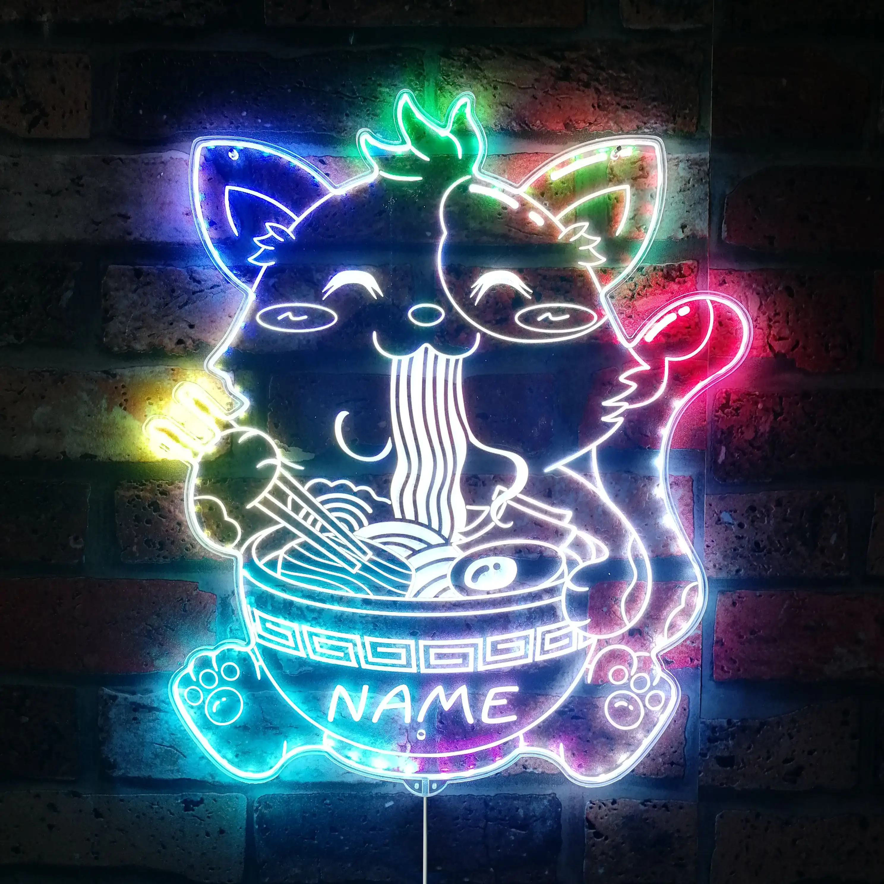 Фото Персонализированный милый светодиодный знак RGB с динамическим глеммным рисунком Ramen Cat st06-embali-p0055-tm №1