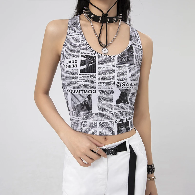 

2022 Cropped Tops Women Short Clothes Female Sexy Harajuku Halter Belt Print Vest Corset