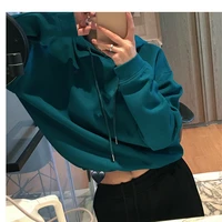 womens spring and winter hoodie long sleeve pure color sweater casual hooded ladies coat clothing pullover jacket