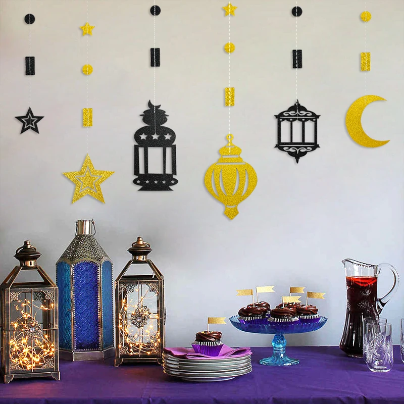 6 шт./компл. украшения Ид Мубарак цвета: золотистый серебристый черный лунная