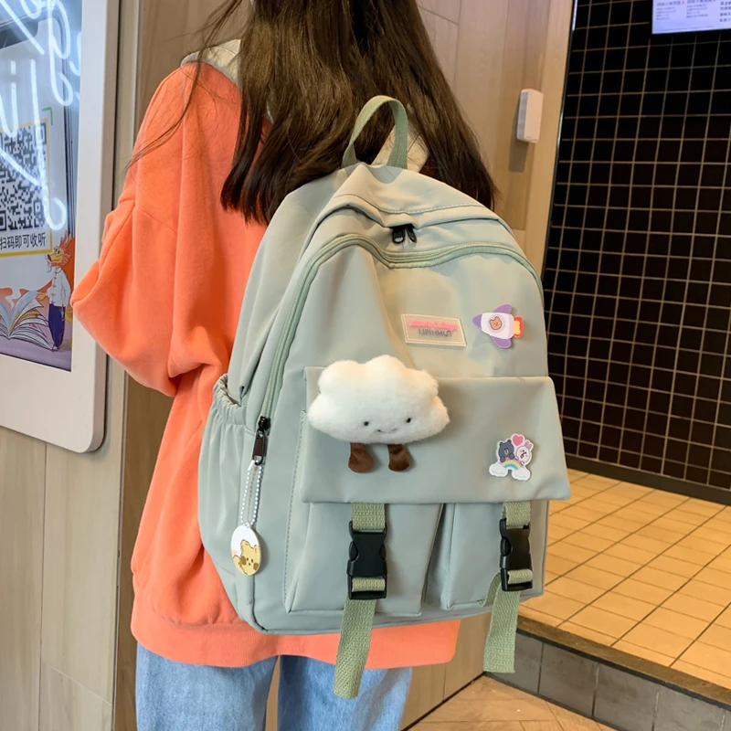 

Классический однотонный женский рюкзак с двойной пряжкой, модная Водонепроницаемая Студенческая сумка, дорожная сумка для колледжа, школь...