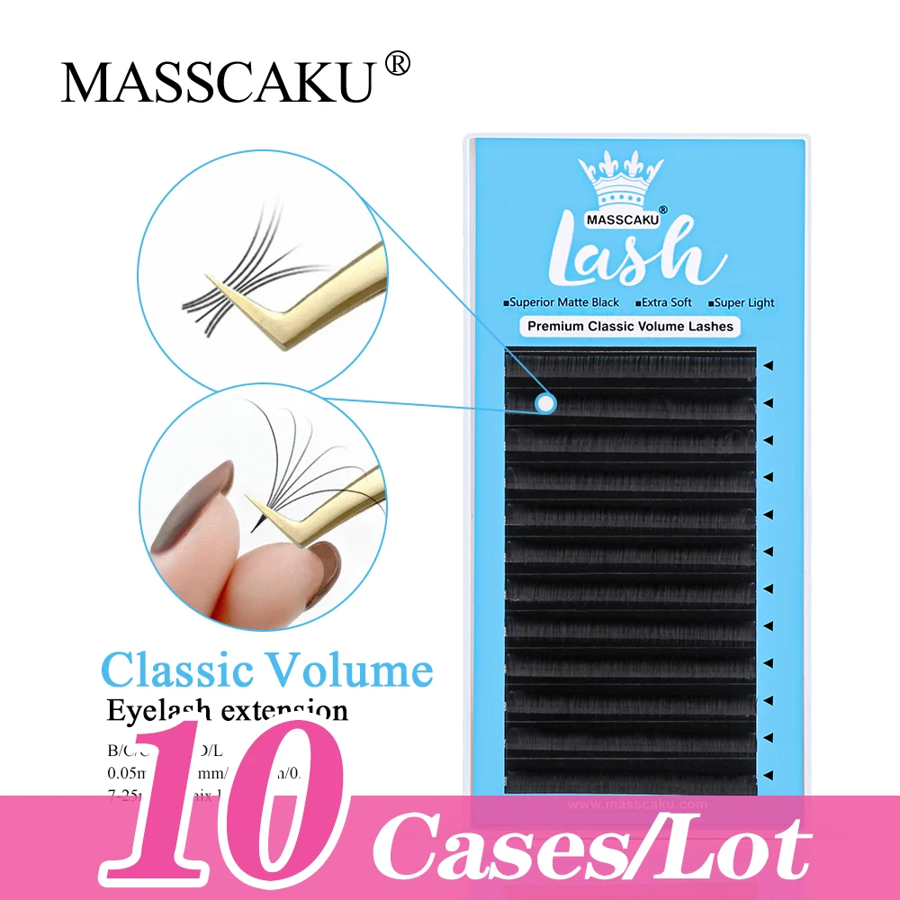 

MASSCAKU Russian Volume 10Cases/lot Classical Eyelash Extensions Wholesale Faux Mink Individual Makeup Classic Lashes Supplies