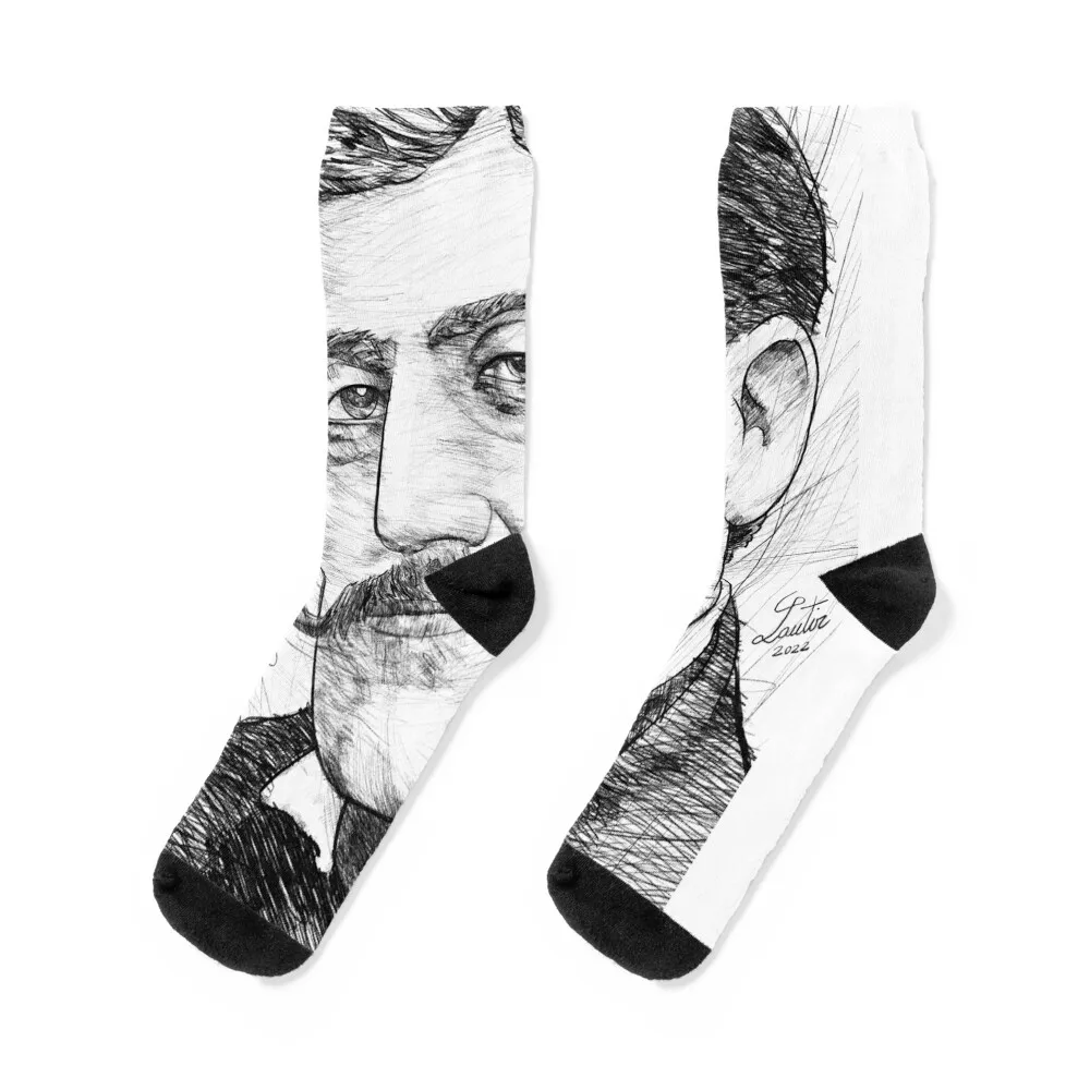 MARCEL PROUST черно-белые носки с портретом-карандашом мужские движущиеся чулки