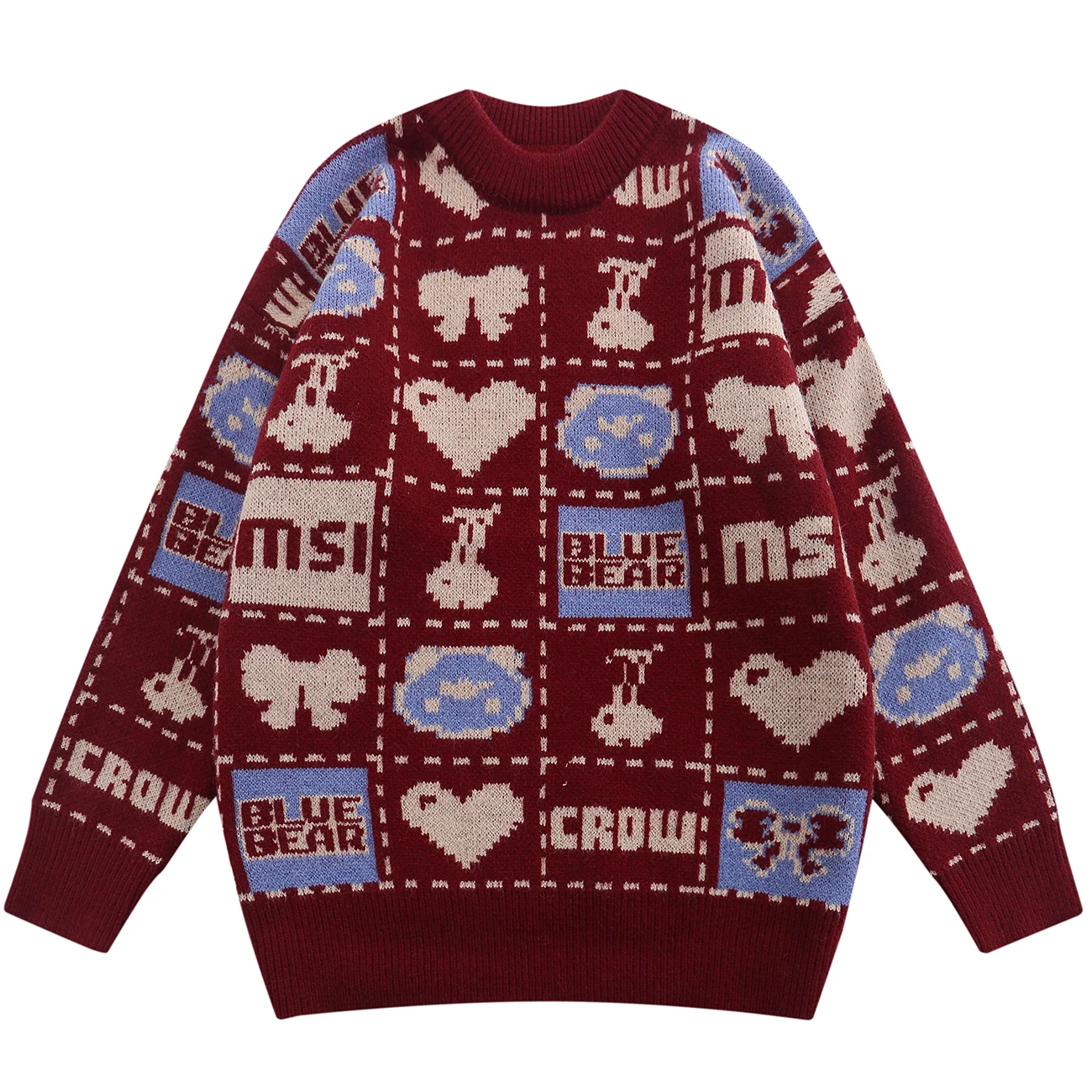 

LACIBLE Harajuku Vintage Sweaters Bear Pattern Knitted Sweater Pullover Men Women Streetwear Loose Casual Spring Knitwear Tops