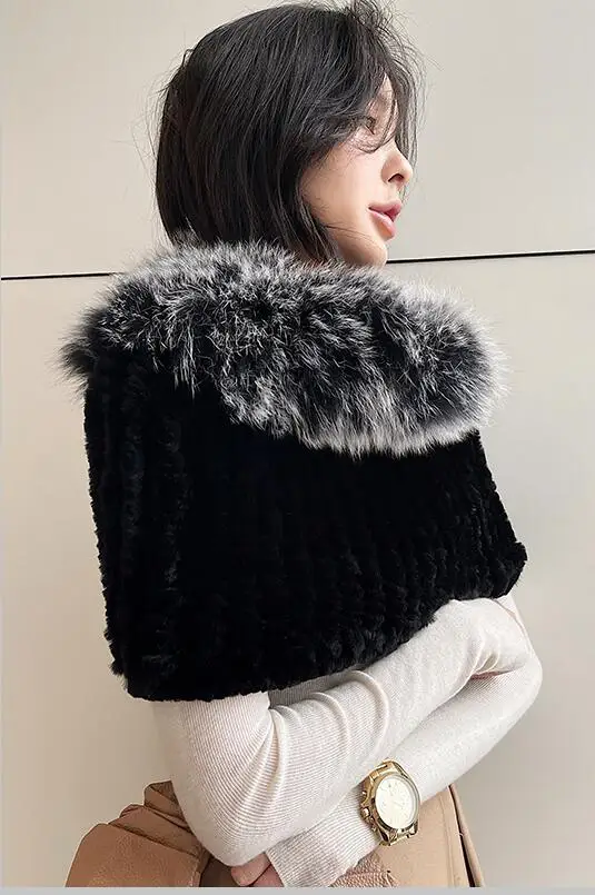 Зимние теплые вязаные бриллианты для женщин женский пушистый шарф пончо из