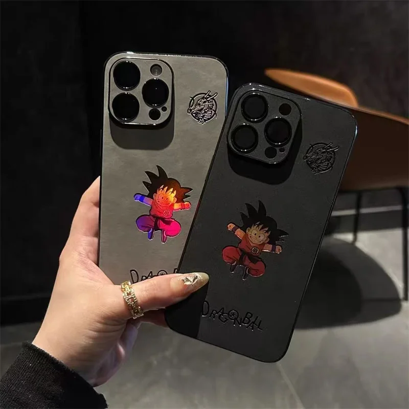Фото Милый чехол для телефона с аниме Dragon Ball Laser для iPhone 11, 12, 13, 14, 15, 16 Pro Max Plus, кожаный чехол с тиснением из мультфильма Сон Гоку №2