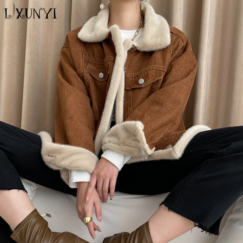 Winter Denim Coat Women 2022 Autumn Thick Plus Velvet Loose Outerwear Fleece Overcoat Female Two Sides Wear Jeans Jacket