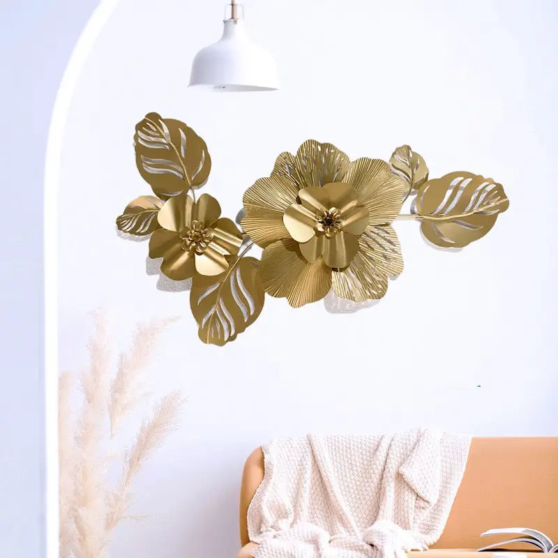 

Chinese Luxury Wrought Iron 3D Flower Wall Sticker Club Lobby Cafe Wall Hanging Decoration Home Livingroom Wall Mural Ornaments