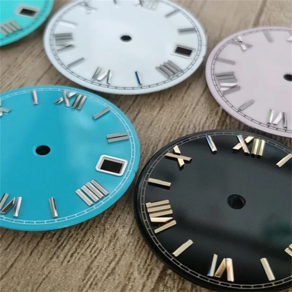 Enamel Material Watch Faces 28.5mm Watch Dial Roman Scale Dial Watch Accessories for NH35/NH36/4R/7S Movement