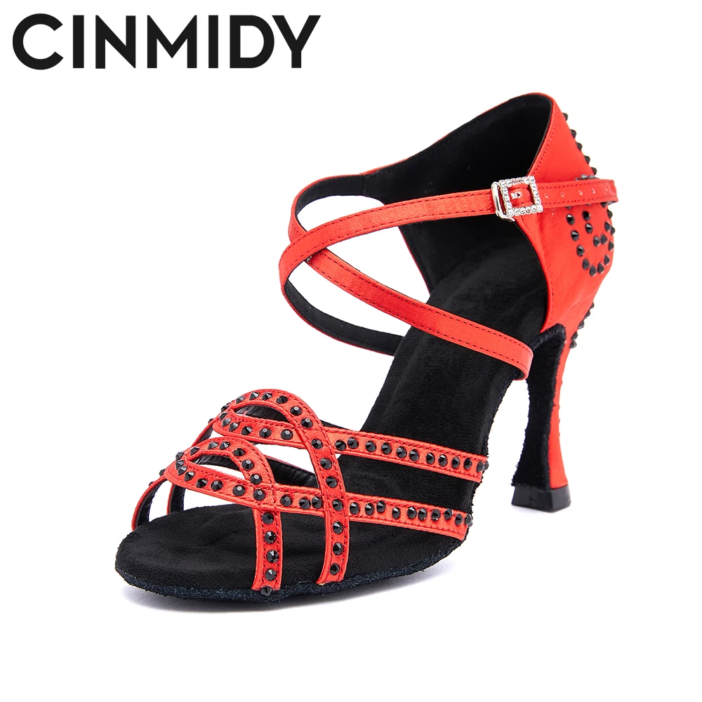 Женские туфли для латиноамериканских танцев CINMIDY красные из латекса с мягкой