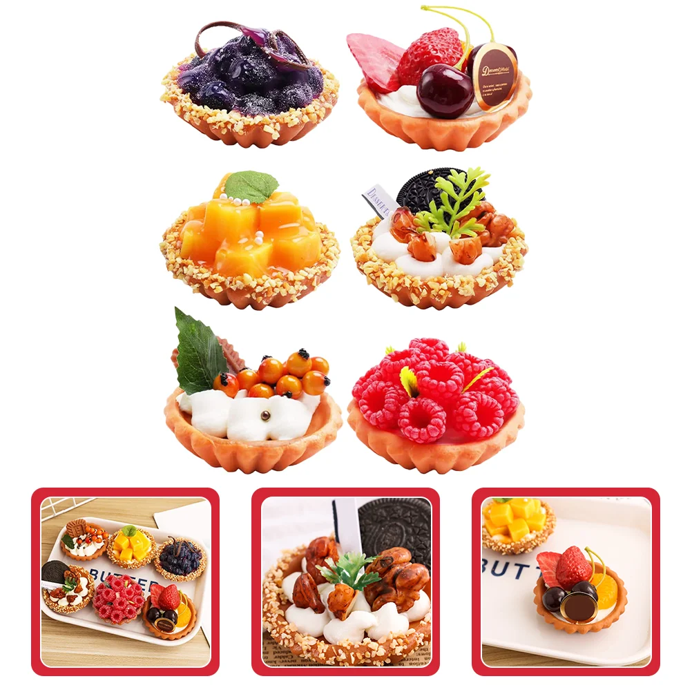 

6 Pcs Artificial Food Display Pu Cake Model Fruit Realistic Pie Lifelike Fake Dessert Faux Prop