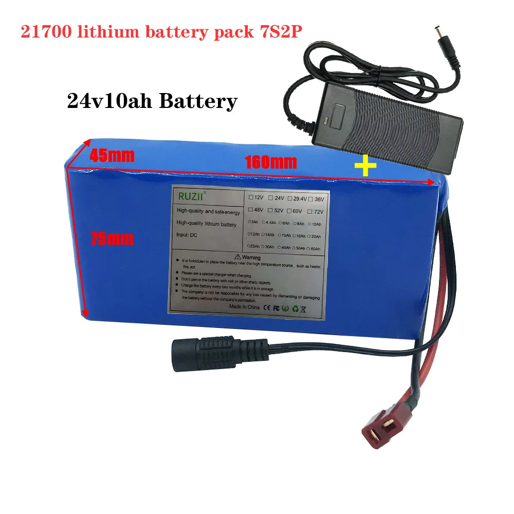 

Original 24V 10Ah 7s2p 21700 rechargeable battery 29.4V 10000mAh Electric Lithium ion electric bike 350w/ charger with battery