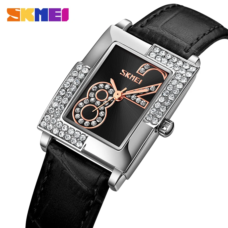 

SKMEI Ladies Dress Wristwatch Luxury Leather Crystal Dial Quartz Watch Fashion Casual Women's Watches Simple Original Clock