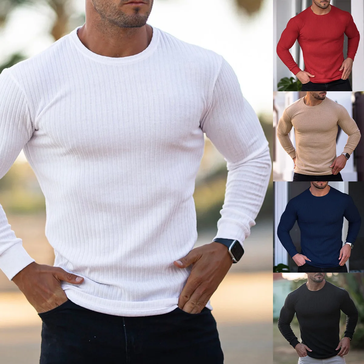 

2022 Autumn Winter Classic Black Neck Mens New Fashion Slim Fit Thin Turtleneck Casual Stretch Round Neck Long Sleeve T-shirt