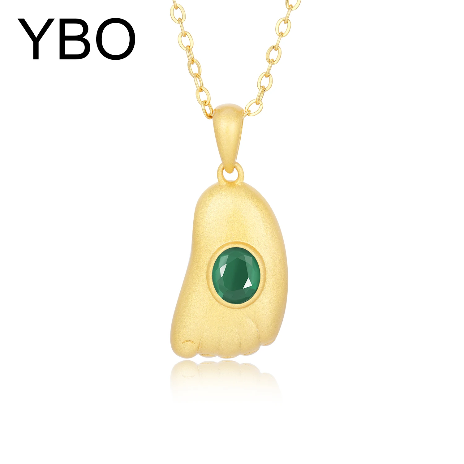 

YBO Natural Emerald Sapphire Stone Inlay Necklaces Women 18K Gold Plated 925 Sterling Silver Baby Foot Pendant Clavicle Chains