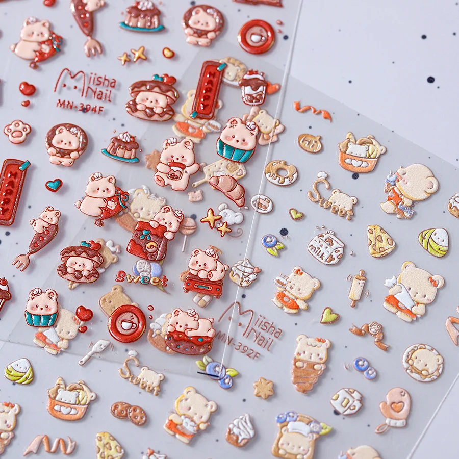 Художественная наклейка для маникюра медведь хлеб кошка бисквит Рождественская