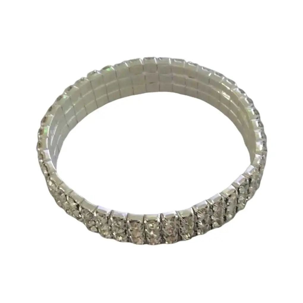 

3-Row Rhinestone Bracelet Multi-row Crystal Wristband Wedding Party Alloy Elastic Bangle Wrist Jewelry