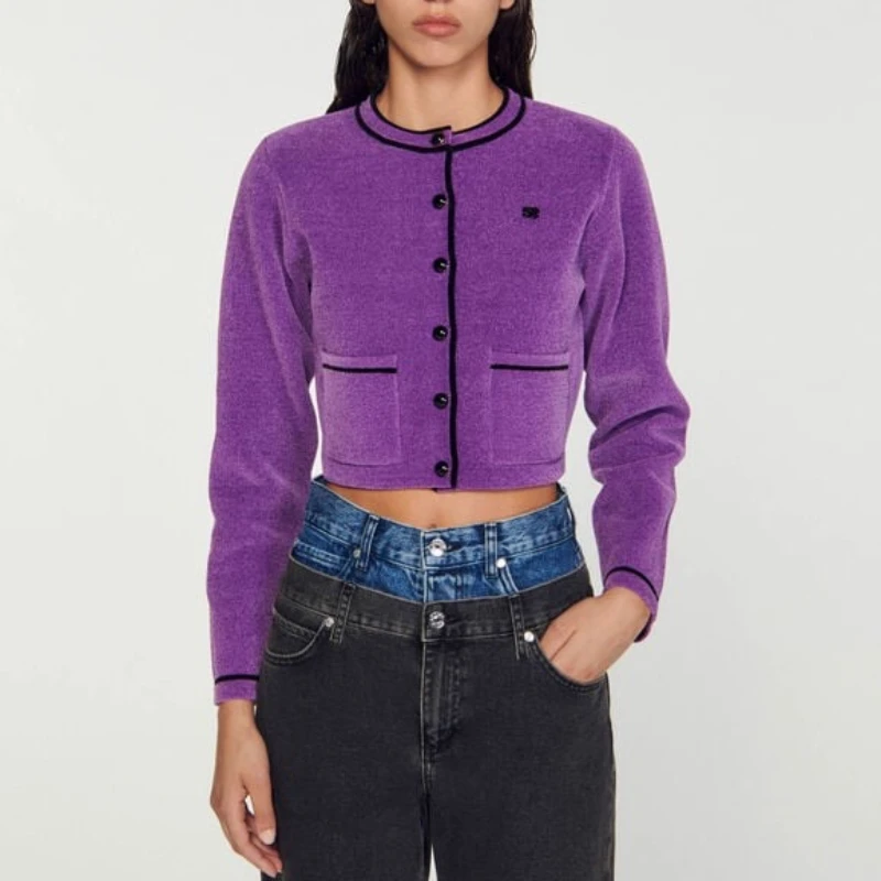 

VII 2023 Brand S Autumn and Winter Female Clothing Vintage Purple Chenille Short Cardigan Women's Jacket Free Shipping Offers