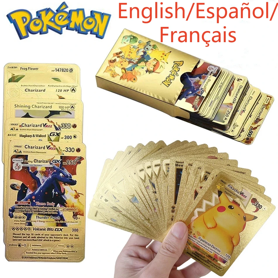 Карты Pokemon 27-54 шт./компл. металлическая Золотая энергетическая карта Vmax GX Charizard